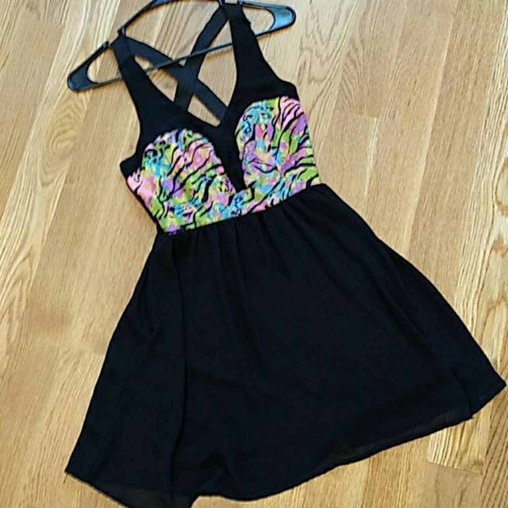 Little black dress with colorful top